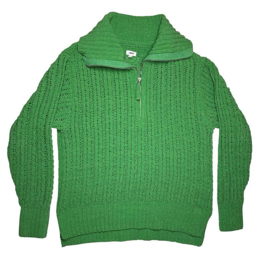 Aerie Green Cable Car Quarter Zip Sweater Size XS - Picture 4 of 6